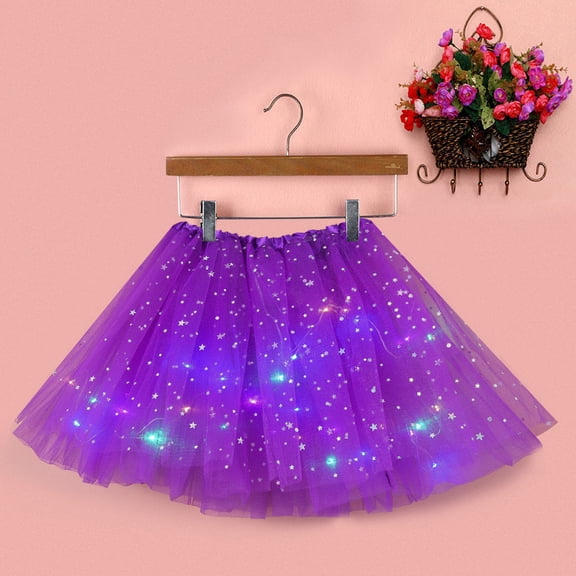 Riforla Women Star Sequins Mesh Pleated Tulle Princess Skirt with LED Small Bulb Skirt Women's Skirts _001 One Size