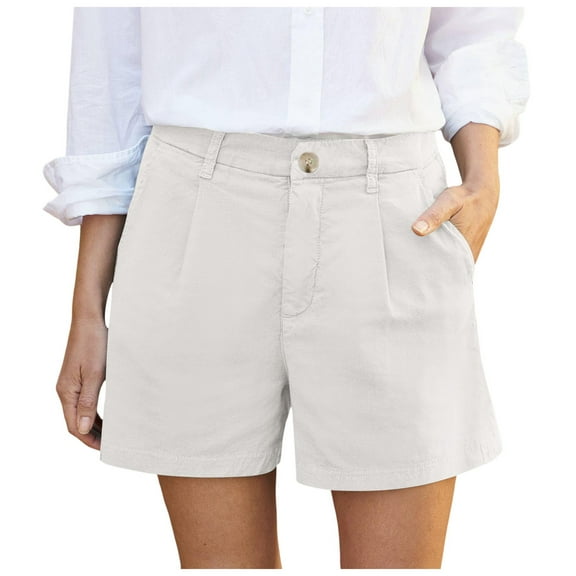 Riforla Women Stretch Twill Shorts Summer Stretchy Jean Shorts Casual Chino Shorts High Waist Denim Shorts for Women White L