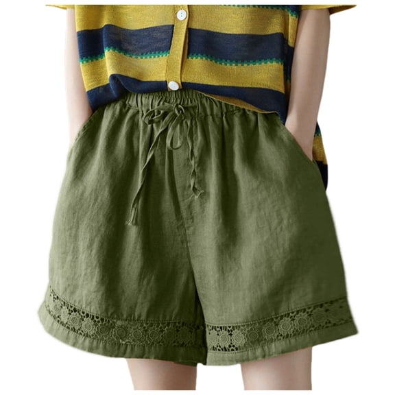Riforla Women Summer Shorts 2024 Fashionable Elastic Waist Drawstring Comfort Shorts Casual Loose Holiday Shorts for Women Green M