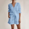 thumbnail image 1 of Riforla Women Summer Solid Color Long Sleeve Shorts Conditioning Fashion Casual Home Service Two Piece Set 2 Piece Sets Women Outfit Blue M, 1 of 7