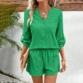 thumbnail image 1 of Riforla Women Summer Solid Color Long Sleeve Shorts Conditioning Fashion Casual Home Service Two Piece Set Matching Sets Women Clothing Green M, 1 of 9