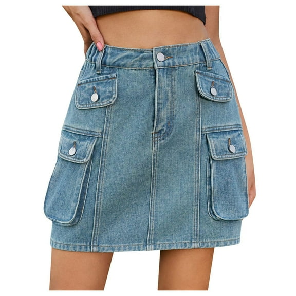 Riforla Women Summer Washed Casual Fashion Workwear Denim Skirt Skirt Skirts for Women Blue XXL