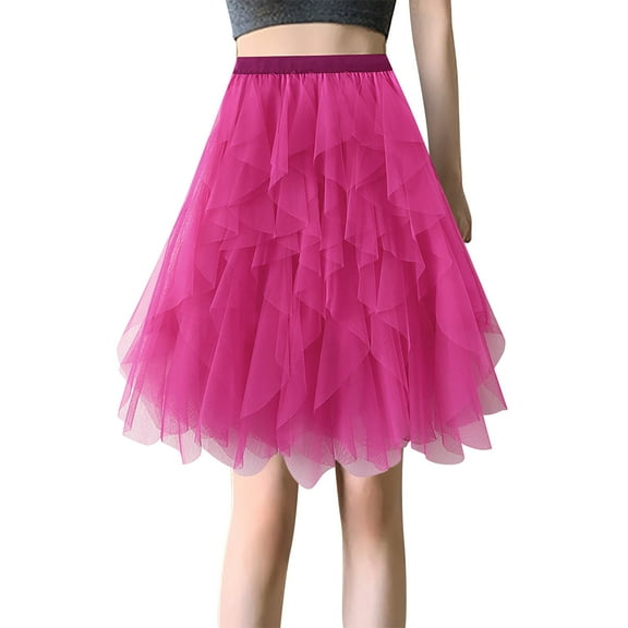 Riforla Women Tulle Skirts Knee Length Long Adult Tutu Layered Short Prom Party Midi Skirt Skirts for Women Trendy Hot Pink One Size