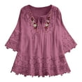 thumbnail image 1 of Fgnfyis T Shirts for Women Women Lace Patchwork Bow V Neck Three Quarter Blouses Top T Shirt Casual Womens Tops Hot Pink XL, 1 of 6