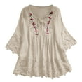 thumbnail image 1 of Fgnfyis Womens Tops Women Lace Patchwork Bow V Neck Three Quarter Blouses Top T Shirt Comfortable T Shirts for Women Beige XXXL, 1 of 6
