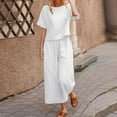 thumbnail image 1 of Riforla Women's 2 Piece Clothing Summer Casual Short Sleeves Round Neck Crop Top Wide Leg Pants Casual Matching Set Matching Sets Women Clothing White L, 1 of 5
