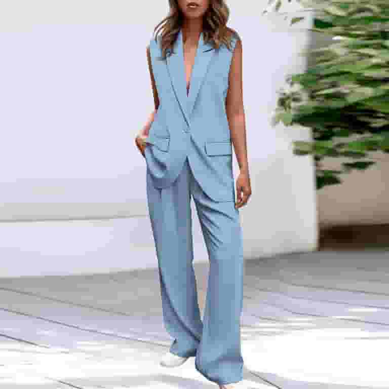 Riforla Women's Piece Outfits Sleeveless Suit Vest and Wide Leg