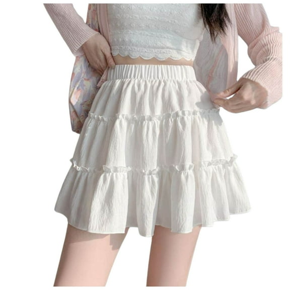 Riforla Women's A High Waist Fashion Design Cake Skirt Petite Pleated Tutu Skirt Skirts for Women Trendy White M
