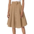 thumbnail image 1 of Riforla Women's A Line Flared Midi Skirt Vintage Stretch High Waisted Button Down Swing Skirt with Pockets and Belts Skirts for Women Trendy Beige XL, 1 of 6