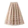 thumbnail image 1 of Ediodpoh Women's Skirts A Line Pleated Long Tutu Skirt with Ruffle Mesh Calf Length Chiffon High Waist Cake Skirt Ballet Skirt Coffee M, 1 of 5