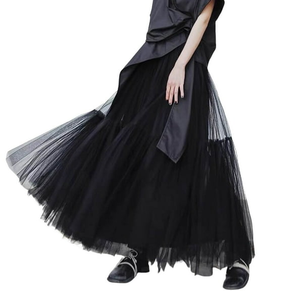 Riforla Women's A Line Tulle Party Dinner Tutu Skirt Brown Stretchy High Waisted Flared Skirt Womens Skirts Black One Size