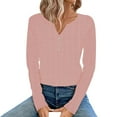 thumbnail image 1 of YOUSNH Women's Autumn/Winter Solid Color Jacquard Seamless V Neck Three Button Long Sleeve T Shirt Top Womens Tops 2024 Pink XXL, 1 of 4