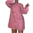 thumbnail image 1 of Riforla Women's Autumn and Winter New Round Neck Long Sleeved Loose Oversized Sequin Short Dress Dresses for Women RD1 XL, 1 of 9