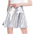 thumbnail image 1 of Riforla Women's Casual Fashion Shiny Metallic Flared Pleated A-Line Mini Skirt Skirts for Women White XL, 1 of 1