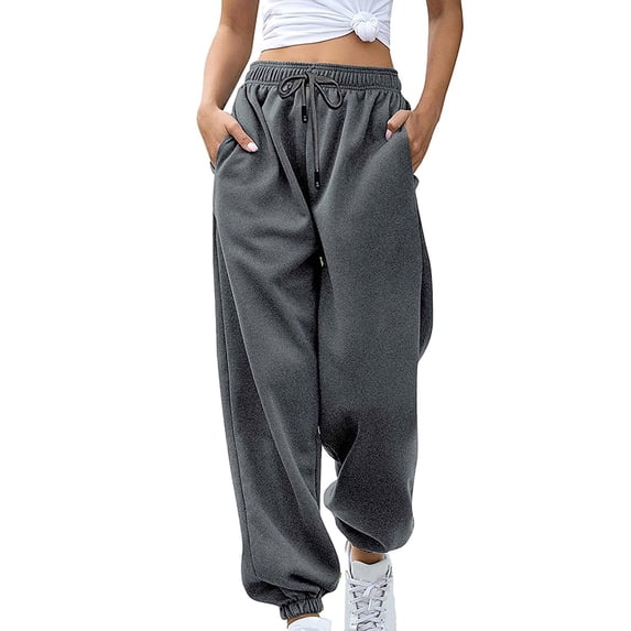 Fgnfyis Sweatpants for Women Bottom Joggers Pants Workout High Waisted Yoga Pants with Pockets With Drawstring_Dark Gray XXL