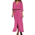 thumbnail image 1 of Riforla Women's Casual Solid Dress Button Long Shirt Dress Long Sleeve Lapel Elegant Casual Long Dress Long Belt Dress Pink_001 XL, 1 of 6