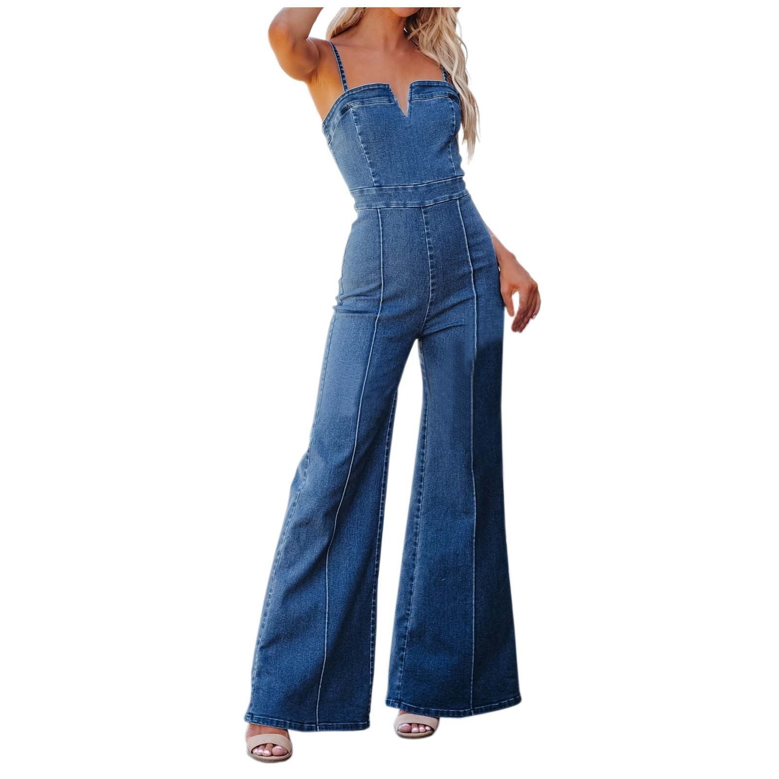 Riforla Women's Casual Summer Denim Jumpsuit Cotton Light