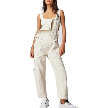 Riforla Women's Casual and Classic Gallus Shorts Romper Multi Pocket Denim Overalls Jumpsuits for Women White L