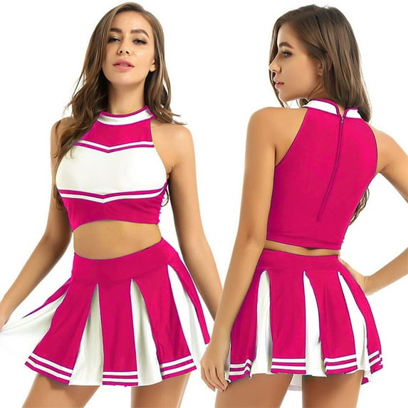 Riforla Women's Cheerleading Role Play Cheerleading Short Skirt Set Pink S
