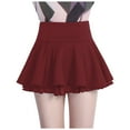 thumbnail image 1 of Riforla Women's Chiffon Solid Color Skirt Pleated Mini Skirt Cute Womens Skirts Red XL, 1 of 4