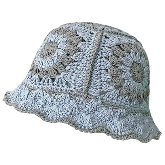 Riforla Women's Color Blocked Knitted Retro Hollow Breathable Daily Fisherman's Hat (3) Bucket Hats Blue