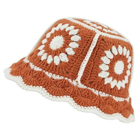 Riforla Women's Color Blocked Knitted Retro Hollow Breathable Daily Fisherman's Hat (3) Bucket Hats Orange