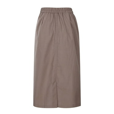 Riforla Women's Cotton and Linen Skirt Spring and Summer A Line Midi Skirt with Pockets Skirts for Women Khaki L