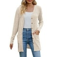 thumbnail image 1 of Ediodpoh Women's Cozy Textured Solid Color Long Sleeve Cardigan Sweater Soft Womens Cardigan Beige XXL, 1 of 7