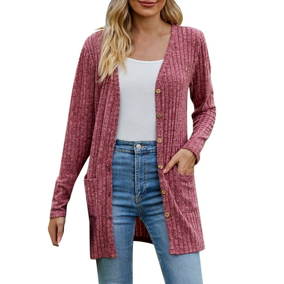 Ediodpoh Women's Cozy Textured Solid Color Long Sleeve Cardigan Sweater Soft Womens Cardigan Red XXL
