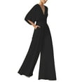 thumbnail image 1 of Riforla Women's Deep V Long Sleeve Casual Fashion High Waist Wide Leg Trousers Womens Jumpsuit Black L, 1 of 5