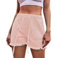 thumbnail image 1 of Riforla Women's Elastic Waist Drawstring Casual High Waist Rugged Denim Shorts Women's Fashion Shorts for Women Pink XL, 1 of 7