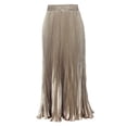 thumbnail image 1 of Riforla Satin Maxi Skirt Womens Elastic Waist Metallic Pleated Long Swing Skirt Womens Skirts Khaki One Size, 1 of 2