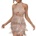 thumbnail image 1 of Riforla Women's Fashion Beaded Sleeveless Halter Belly Button Sequin Fringe Skirt Dress Dresses for Women Beige S, 1 of 9
