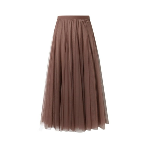 Ediodpoh Womens Skirts Women's Fashion Big Swing Skirt Thin A Line Skirt Solid Color Chiffon Skirt Coffee S