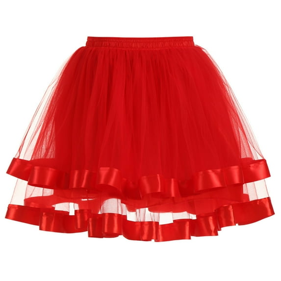 Riforla Women's Fashion Casual Plus Size Adult Shampan Half Stage Dress TUTU Dress Women's Skirts Red XL