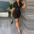 thumbnail image 1 of Riforla Women's Fashion Casual Style Shirt Tie up Short Sleeved Shorts Solid Color Two Piece Set Short Sets for Women Black L, 1 of 9