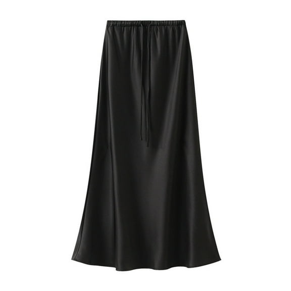 Riforla Women's Fashion Fishtail Skirt with Elastic Waist Drawstring Silky Women's Skirts Black M