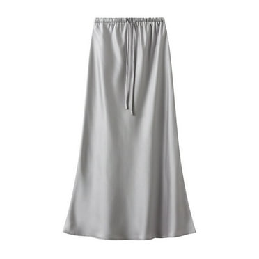 Riforla Women's Fashion Fishtail Skirt with Elastic Waist Drawstring Silky Women's Skirts Grey M