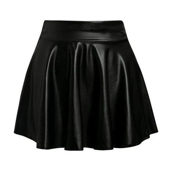 Riforla Women's Fashion High Waist Pleated Solid Color Short Skirt Loose Skirt Metallic Skater Skirt Sparkly Shiny Flared Pleated A Line Mini Skort Skirts for Women Black M