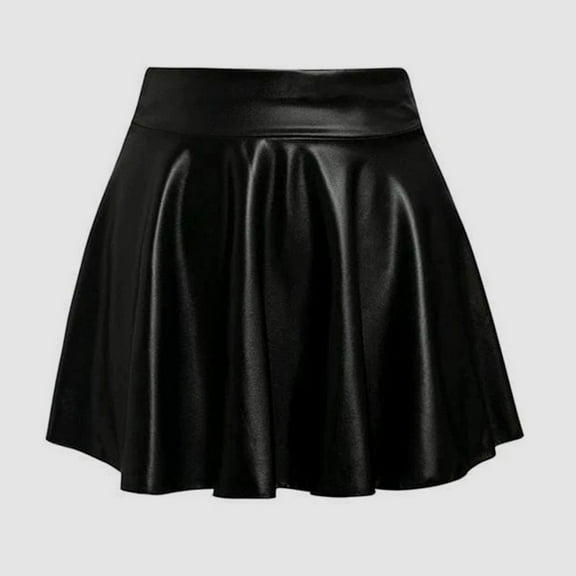 YOUSNH Women's Fashion High Waist Pleated Solid Color Short Skirt Loose Skirt Metallic Skater Skirt Sparkly Shiny Flared Pleated A Line Mini Skort Women Skirt Black S