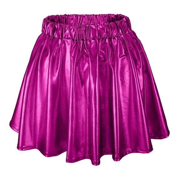 Ediodpoh Carnival Skirts for Women Fashion High Waist Pleated Solid Color Loose Metallic Sparkly Flared A Line Mini Skort Mini Skirt Hot Pink L