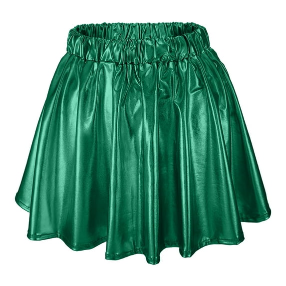Ediodpoh Carnival Skirts for Women Fashion High Waist Pleated Solid Color Loose Metallic Sparkly Flared A Line Mini Skort Mini Skirt Green M