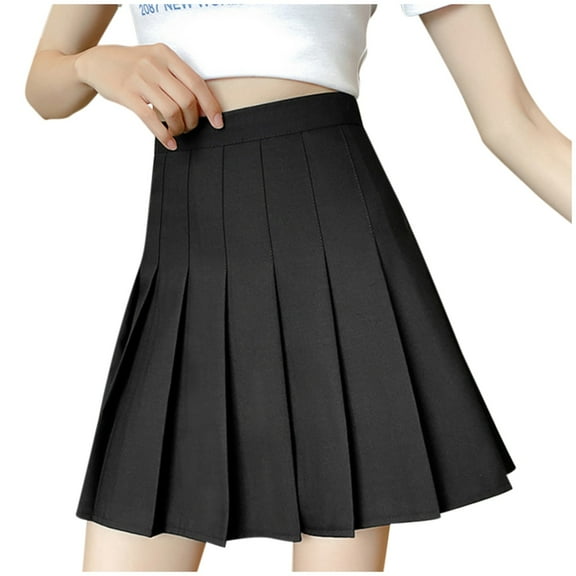 Riforla Women's Fashion High Waisted Mid Length Solid Color Pleated Half Skirt Skirts for Women Trendy Black XXL