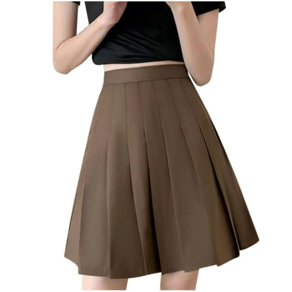 Riforla Women's Fashion High Waisted Mid Length Solid Color Pleated Half Skirt Skirts for Women Trendy Khaki S