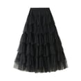 thumbnail image 1 of Ediodpoh Women's Skirts Fashion A Line Pleated Long Tutu Skirt Ruffle Mesh Calf Length Chiffon High Waist Ballet Skirt Black One Size, 1 of 8