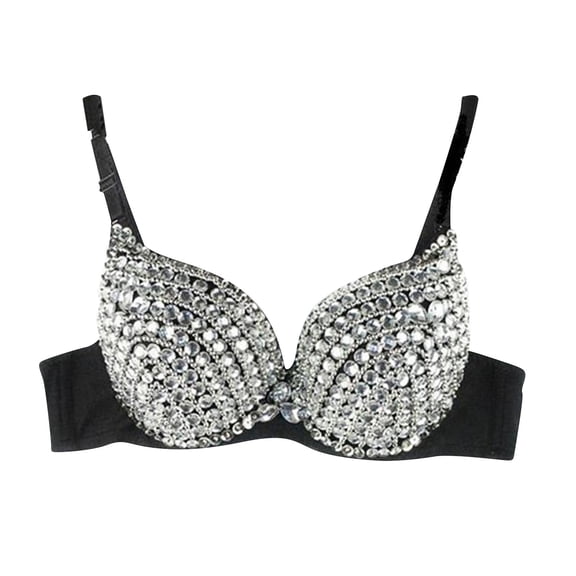 Riforla Women's Fashion New Punk Lady Goth Silver Studded Bra Womens Bras Black_001 XXL