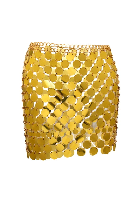 Women's Fashion Punk Style Sexy Street Style Beaded Holiday Party Skirt Women's Skirts Gold One Size