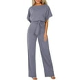 thumbnail image 1 of Riforla Women's Fashion Solid Color Lace up Button Short Sleeved Jumpsuit Jumpsuits for Women Grey XXXL, 1 of 6