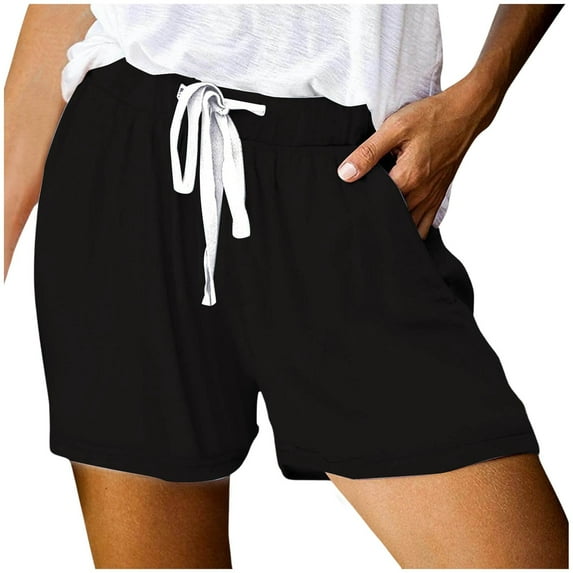 Riforla Women's Fashionable Printed Drawstring Shorts Summer Elastic Waist Casual and Lightweight with Pockets Shorts for Women Black XL