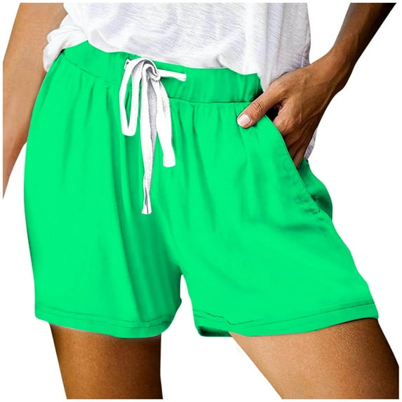 Riforla Women's Fashionable Printed Drawstring Shorts Summer Elastic Waist Casual and Lightweight with Pockets Shorts for Women Green L